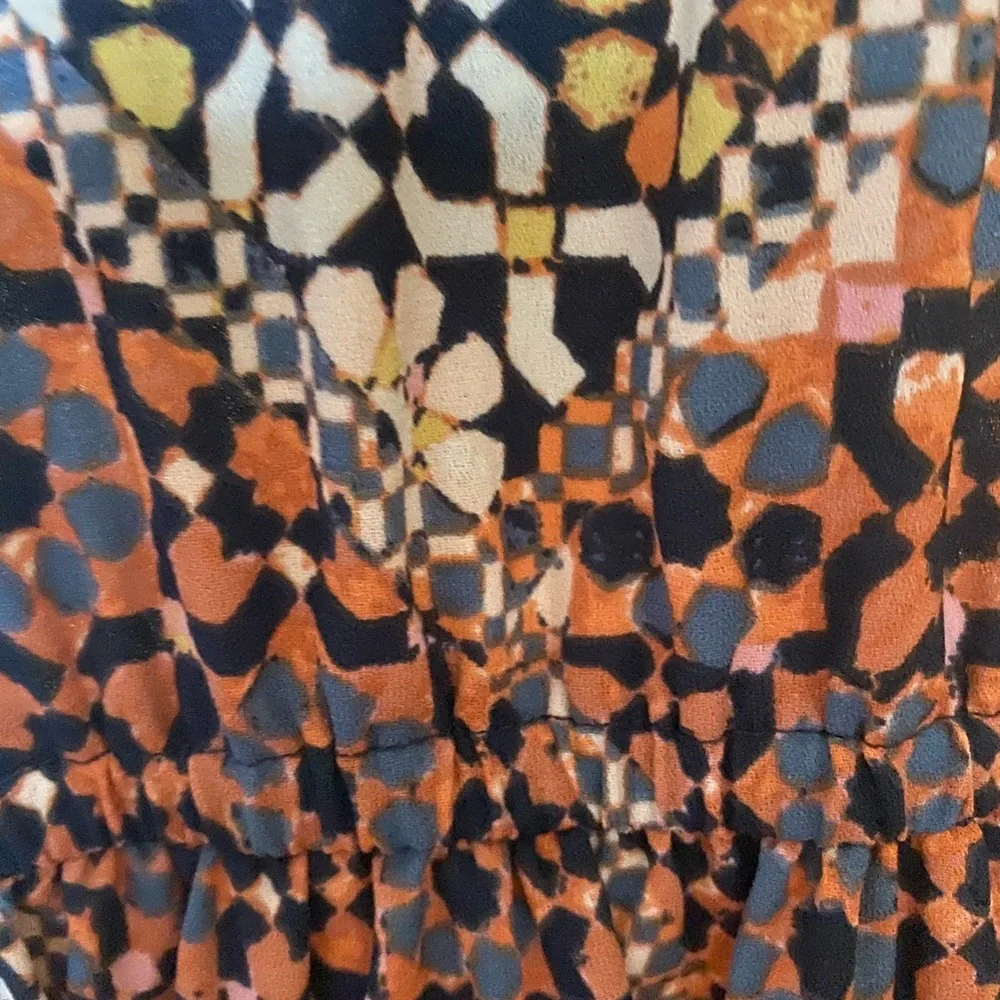 Lauren Conrad Pleated Abstract Mosaic Print Shift Dress  XXL, Peachy Orange - Picture 3 of 9